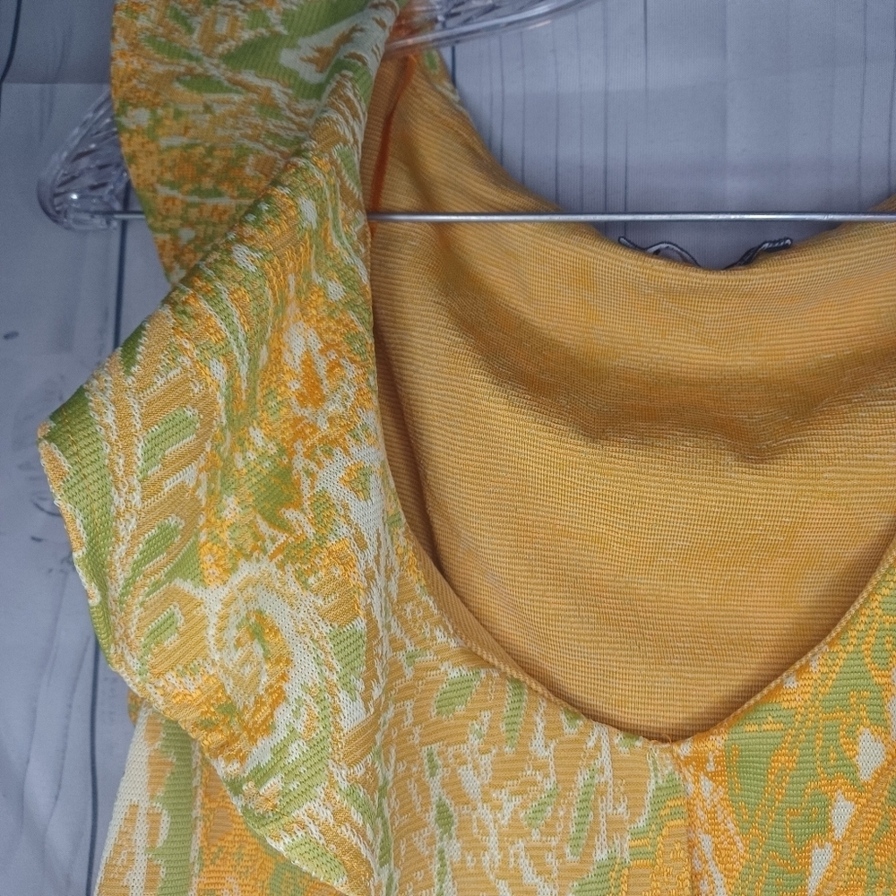 ZARA S Firfirli Jakarli Yellow Green Paisley Stretch sleeveless cropped top - Picture 4 of 9
